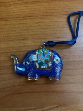 Blue Chinese Cloisonné Elephant Necklace Pendant